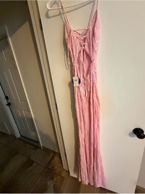 Windsor Blush Pink Lace Spaghetti Strap Mermaid Gown